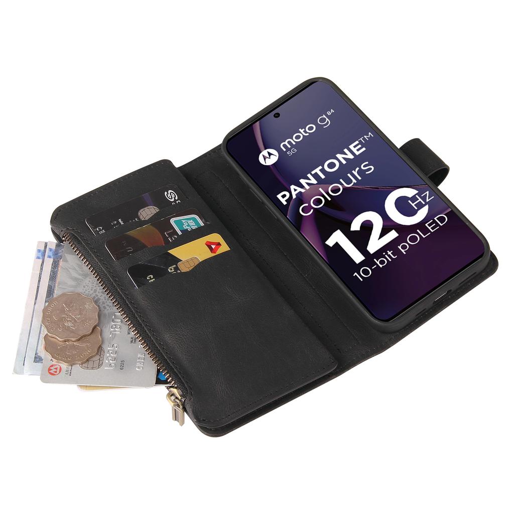 For Motorola Moto G84 5G Zipper Wallet Case with 15 Card Slots and Strap Leather Phone Cover