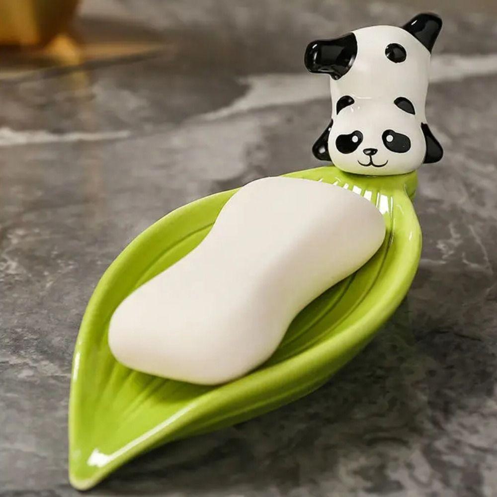 Bamboo Self Draining Soap Holder Cute Soap Rack No Punching Panda Soap Dish  Counter Tray