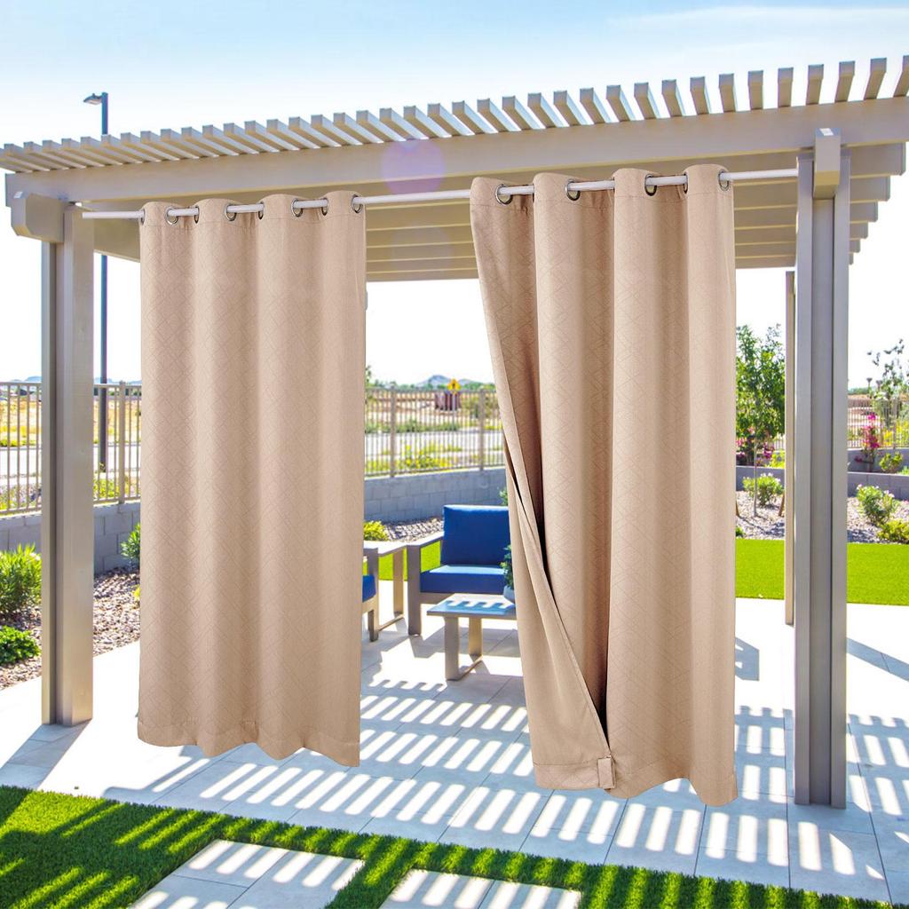 1 Panel Outdoor Curtains, Waterproof UV Protection Blackout Curtain with Eyelets, 3D Textured Indoor Outdoor Drapes for Garden, Pergola, Gazebo