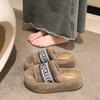 Fashion Female Slippers Large Size Women Plush Open Toe Flat Furry Slippers Fashion Flat Cotton Shoe Non Slip Warm Slippers Women Winter