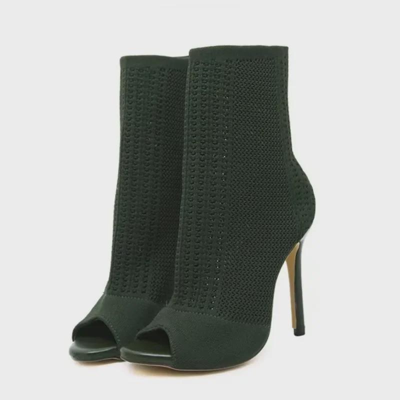 Женские босоножки на высоком каблуке с открытым носком и эластичной резинкой 2023 года