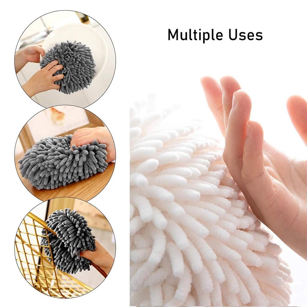 3PS Chenille Hand Towels Kitchen Bathroom Hand Towel Ball with Hanging Loops Quick Dry Soft Absorbent Microfiber Towels