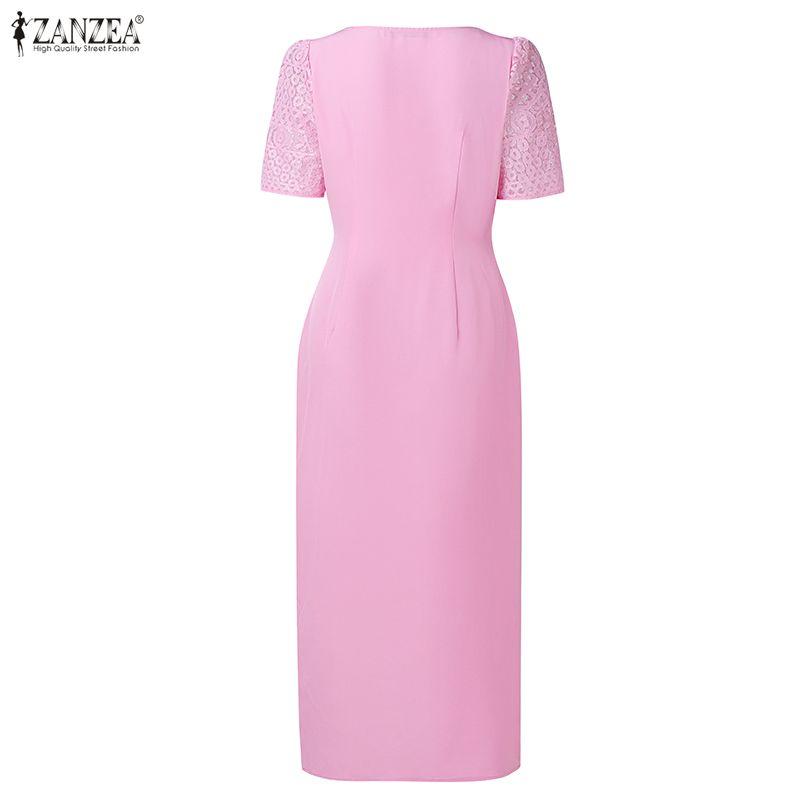 ZANZEA Женское летнее повседневное платье с коротким рукавом, квадратным вырезом, лоскутным кружевом