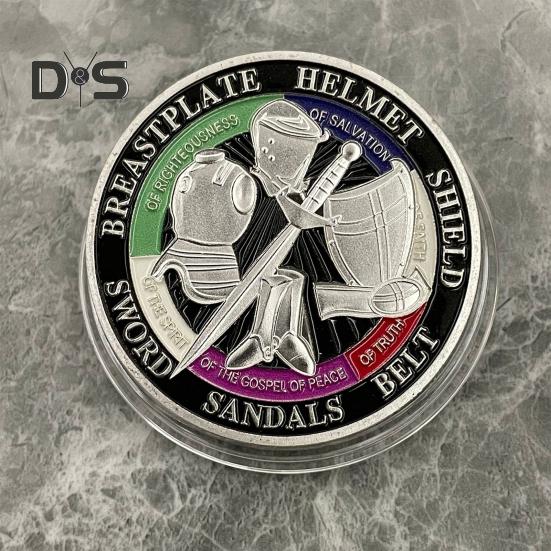 Монета «Доспехи Бога» диаметром 1,57 дюйма, металлическая сувенирная монета, надетая на все доспехи Бога, двухсторонняя монета «Бронированный солдат» для Военной церкви
