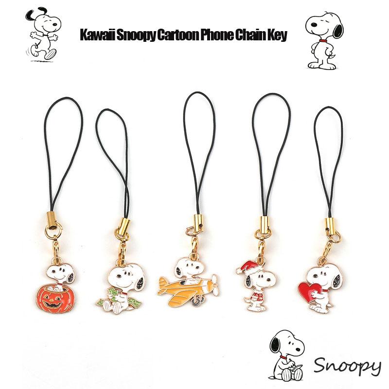 Hot 5Pcs Kawaii Snoopy Cartoon Phone Chain Key Lanyard Schoolbag Charm Pendant Bag Keychains For Backpacks For Girls And Bo