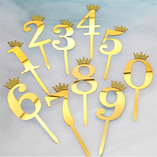 10 шт. Золотые Блестящие Топперы с Цифрами для Торта 0-9 Золотые Шпажки с Короной DIY Украшение для Капкейков на День Рождения Свадьбу Юбилей