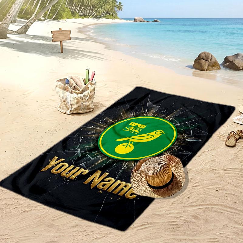 Norwich City Personalized Printed Beach Towel Soccer Logo Support Custom Name Text Absorbent Towel For Sport Travel Special Gift