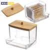 1Pcs Cotton Swab Holder Cotton Swab Dispenser with Bamboo Lids Bamboo Bathroom Storage Jars Storage Containers Clear Plastic