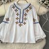 Женская блузка в этническом стиле с круглым вырезом и вышитыми рукавами-фонариками в стиле ретро, ​​летние женские топы с цветными блоками