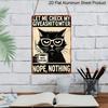 2D Flat, Vintage Metal Wall Sign - Aluminum Decorative Plaque Sign- Funny "Let Me Check My Giveashittometer" with Glasses & Coffee Cup Design