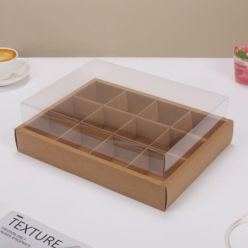 10 Sets of Kraft Paper Nine Grid Picnic Boxes 12 Grid Hotpot Takeaway Packag Box Afternoon Tea Pastry Baking Paper Cupcake Box Thickened No Pack Rope