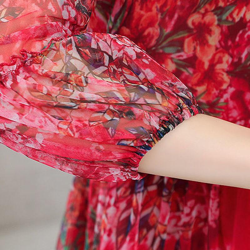 Женское летнее шифоновое платье больших размеров с принтом, свободное сетчатое платье трапециевидной формы