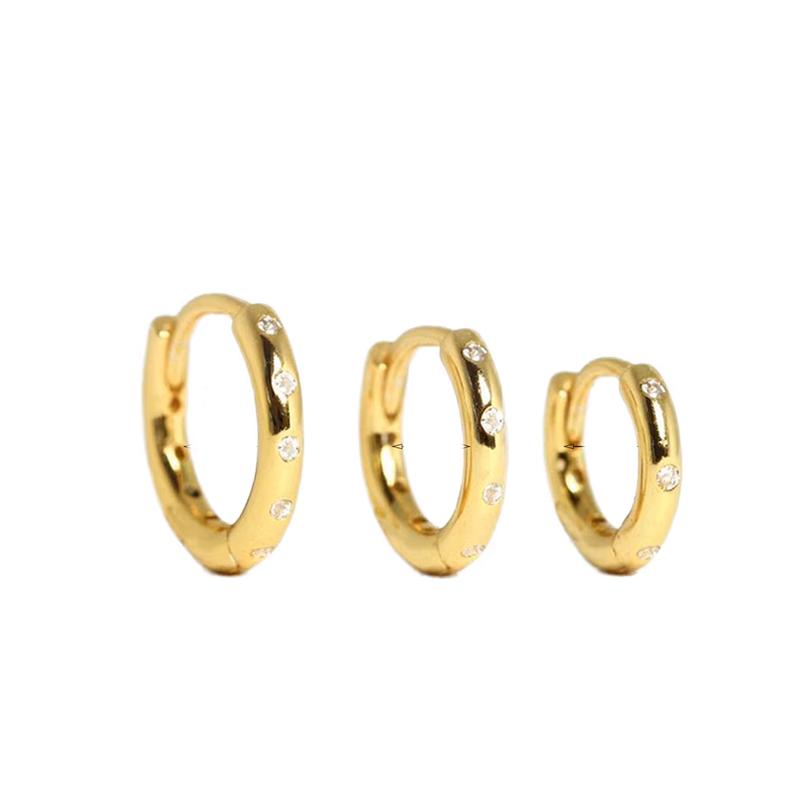 New Fashion 925 Sterling Silver Simple Zircon Round Multiple Size Gold Plated Hoop Earrings for Women Fine Jewelry