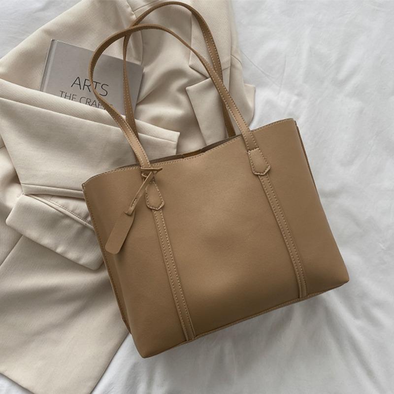 Трендовая ретро-сумка из сплошного цвета из искусственной кожи для подмышек, простая женская сумка большой вместимости для шопинга и путешествий, элегантная сумка-тоут унисекс