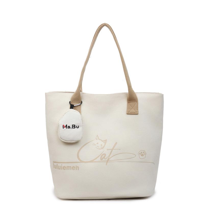 Korean Version of Simple Niche Trendy Cartoon Canvas Bag Women's Autumn New Large-capacity Commuter Portable Shoulder Tote Bag