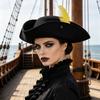Wide Brim Tricorn Hat Feather Decorated Costume Hat Unisex Fashionable feather hat  Halloween Party