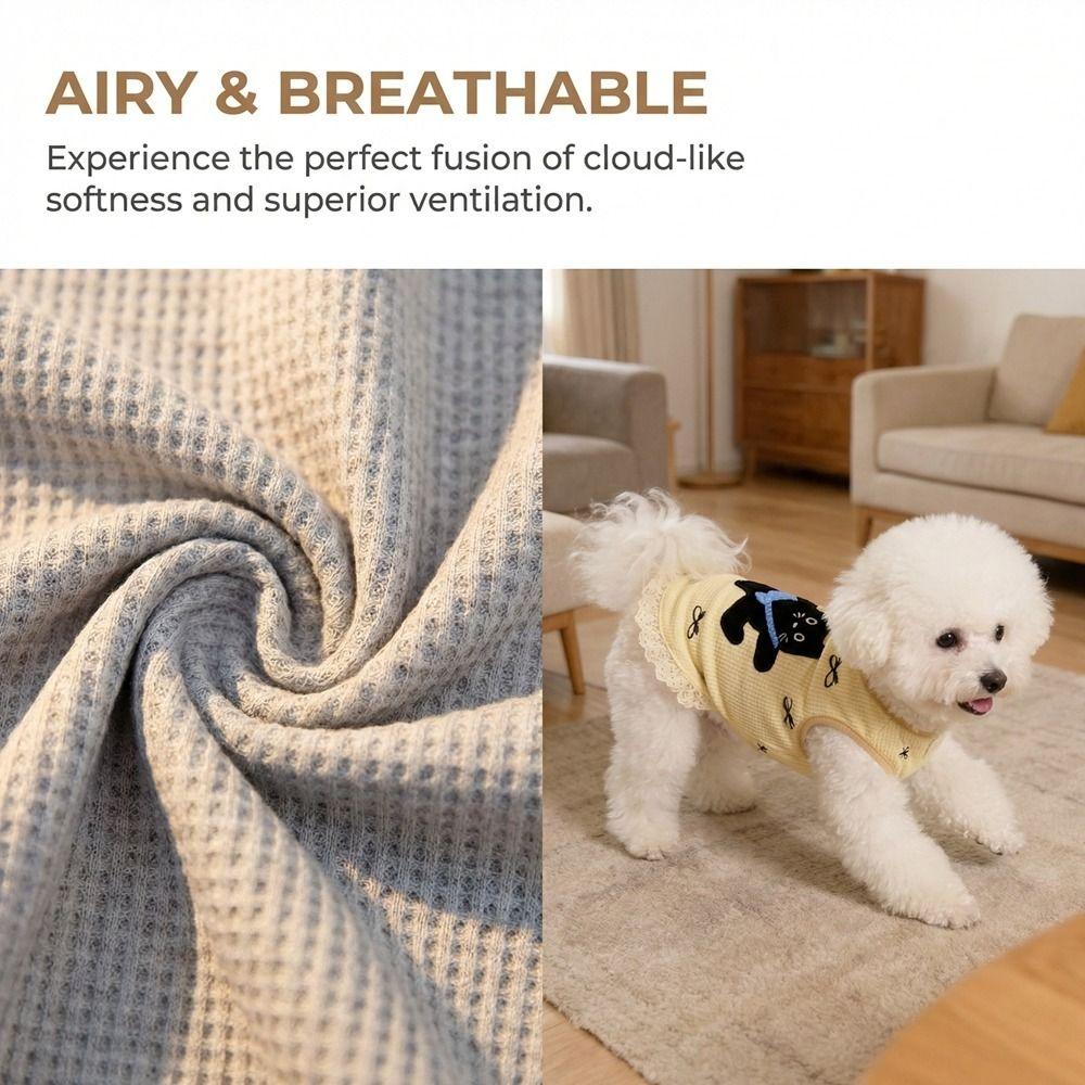 Breathable Waffle Pet Vest Lace-edged Dog Undershirt Pet Short Sleeve Summer Wear