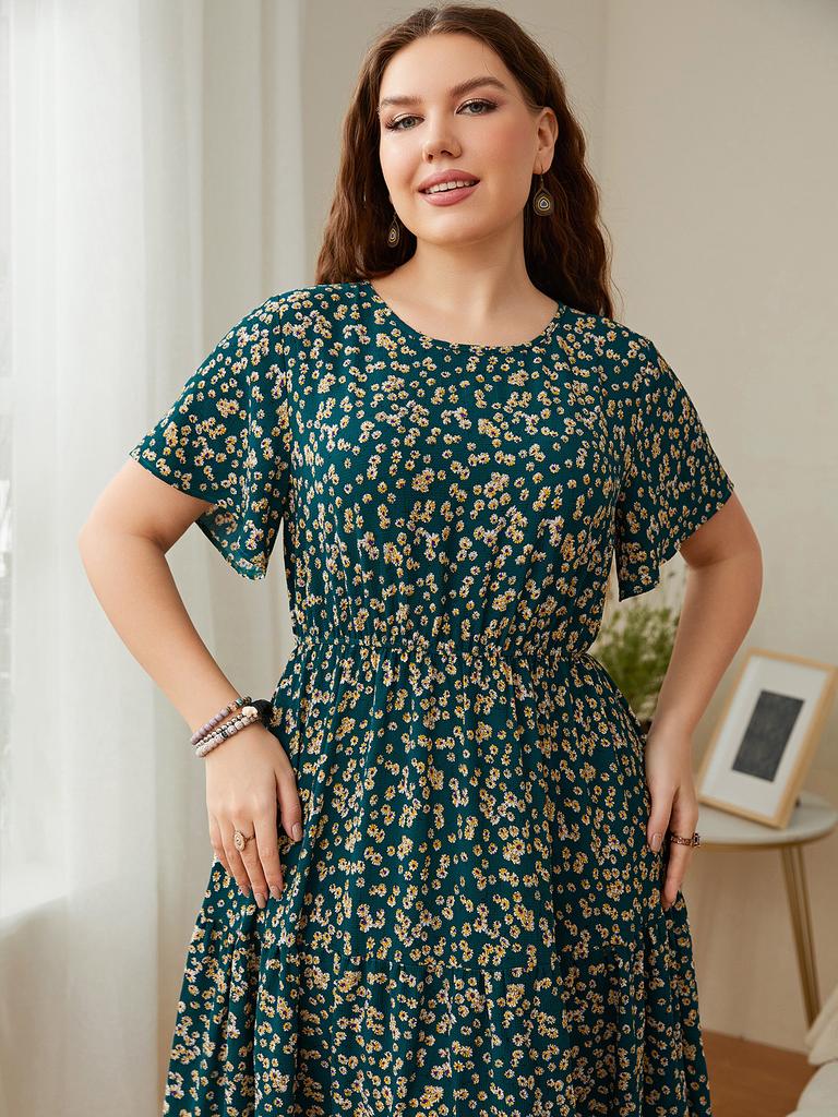 Plus Size Women's Dress Round Neck Printed Loose Large Swing Women's Dresses