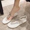 Fashion Thong Beach Sandals Women Shoes Fashion Flat Thong Sandals with Drill Elastic Strap Casual Slide Shoes for Women Outdoor