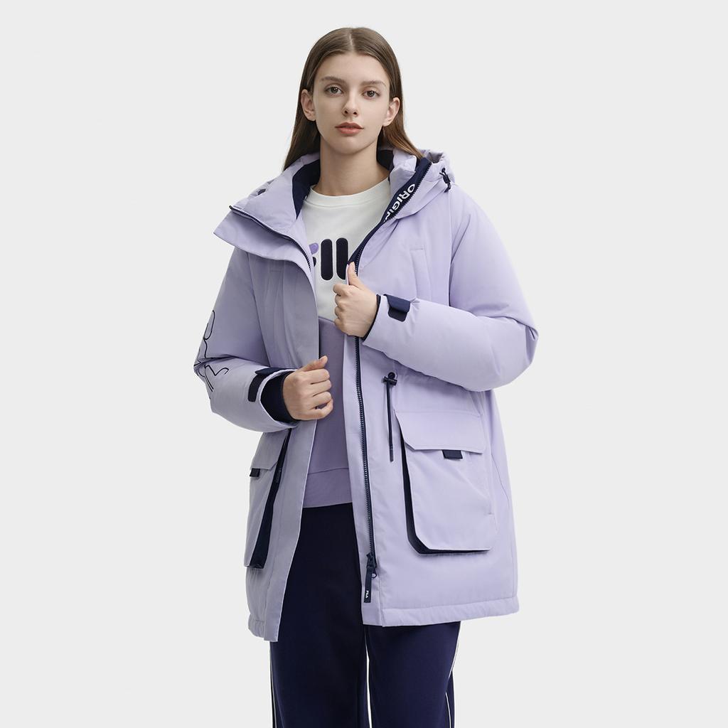 Fila Original Comfortable Mid-Length Hooded Down Jacket Women Outerwear Light-Purple F11W449909FPR