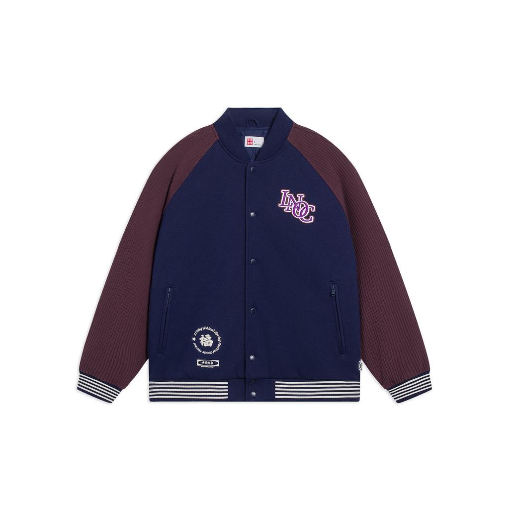 Li Ning X China Collaboration Letter Embroidery Single-Breasted Loose Long Sleeve Cotton Jacket Unisex Jacket Deep-Navy AFMT005-2