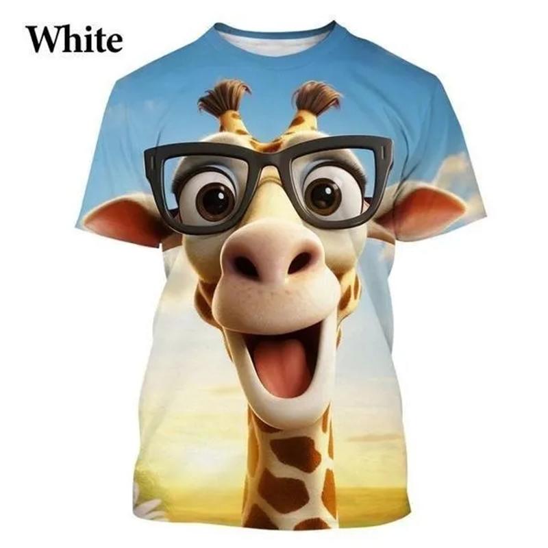 Funny Giraffe 3D Printed Men's T-shirt Cartoon Animal Hip Hop Casual Street Men's And Women's T-Shirt Tops