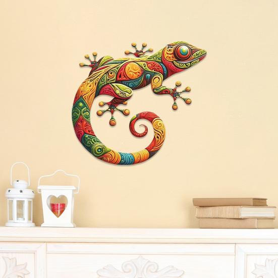 Wall Art Gecko Decoration Metal Lizard Wall Decoration Colorful Wall Mounted Gecko for Garden Fence Home Farmhouse Decor