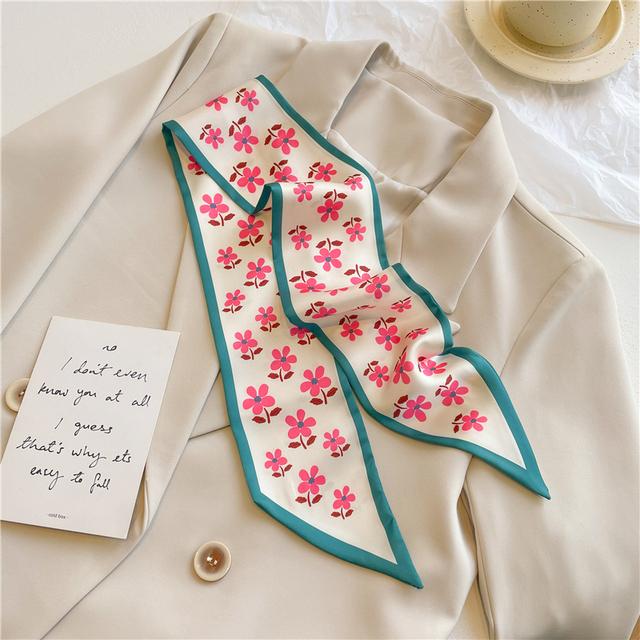 Long Hair Hand Wrist New Print Headband Scarf Women Summer Flower Silk Satin Ribbon Belt Foulard Scarves