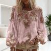 Yousheng Women Tops V-Neck Lantern Long Sleeve Casual Loose Fit Shirt 3D Flower Pattern Casual Women Shirt Daily Wear