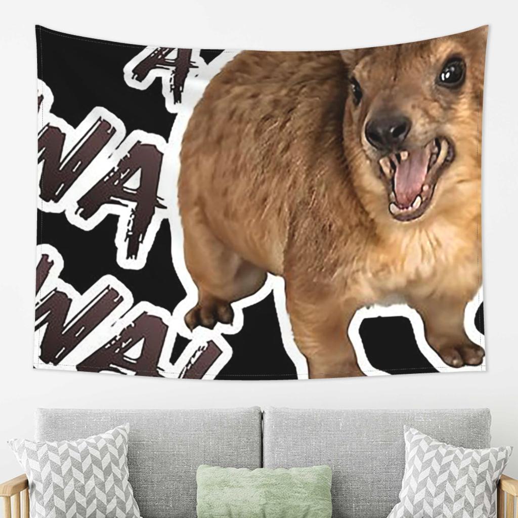 Awawa Angry Screaming Rock Hyrax Meme Tapestry Wall Hanging Aesthetic Home Decor Tapestries for Dorm Room