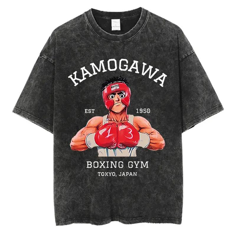Vintage Cotton Washed TShirt Anime Hajime No Ippo Kamogawa Boxing Gym Loose T Shirts Men Women YK Hip Hop Summer Top Tee