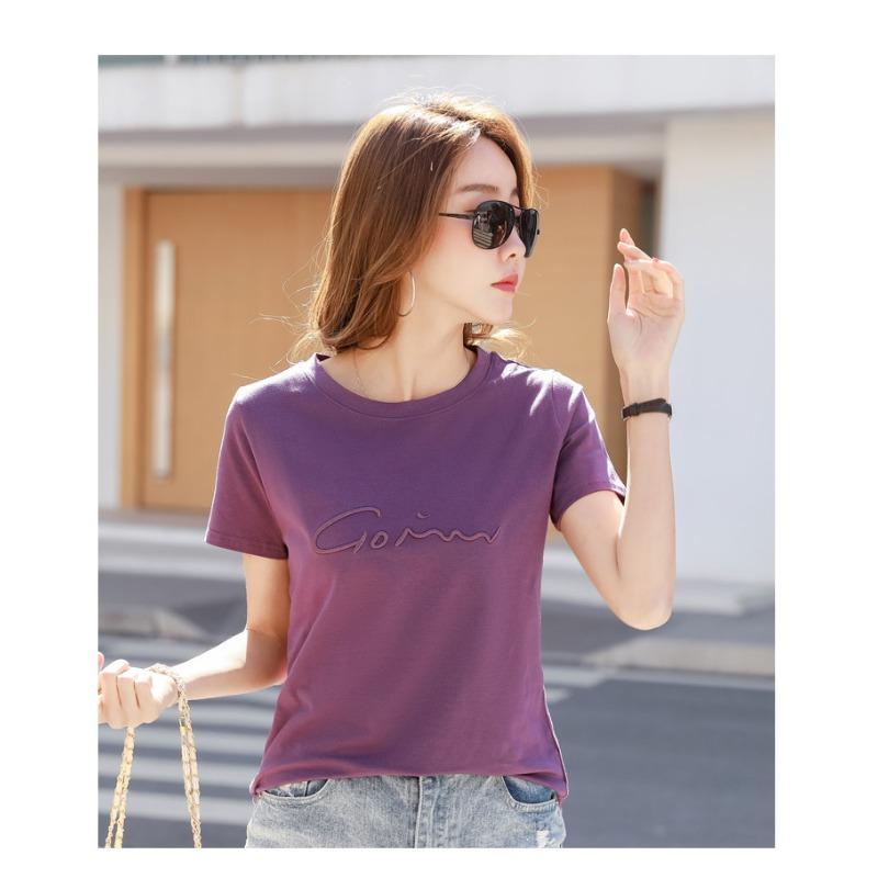 Летняя женская футболка с круглым вырезом и вышивкой букв, свободные топы с короткими рукавами