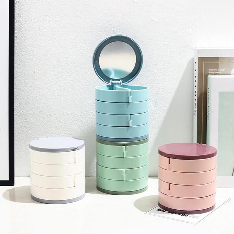 Вращающаяся шкатулка для украшений, многослойное косметическое зеркало для колец, ожерелий, сережек, органайзер для украшений, вместительная пылезащитная коробка для хранения