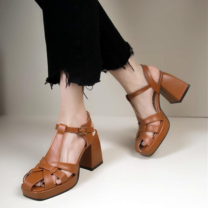 Модные новые босоножки на высоком толстом каблуке, женские босоножки на высоком каблуке в стиле ретро с плетением, летние босоножки из искусственной кожи с квадратным носком и танкеткой
