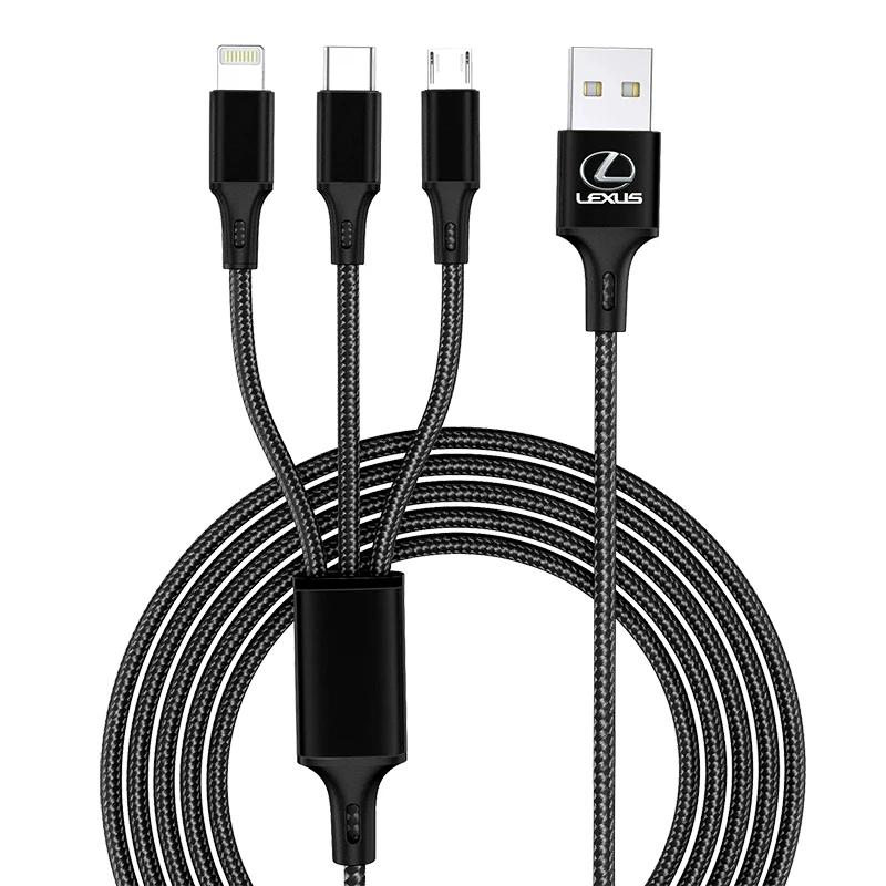 Автомобильный значок 3 в 1 Type C Lightning Micro USB Кабель для быстрой зарядки Для Lexus CT ES LS GS IS HS LF-30 RX UX GX LX LM LC RC RCF SC LFA LF-C2 LF-FC LF-LC