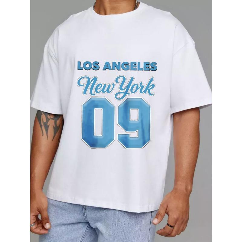 Белая футболка с круглым вырезом с принтом Los Angeles New York 09, уличная одежда, повседневная одежда
