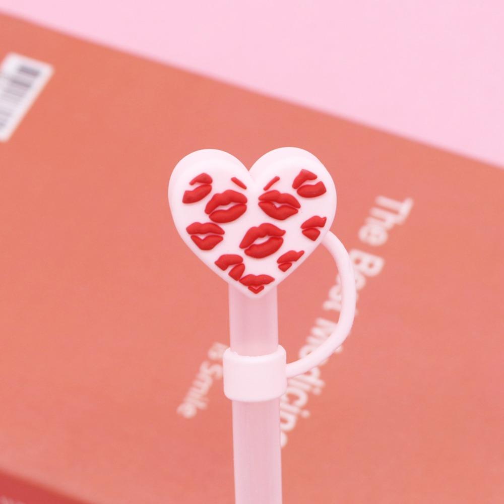 3D Heart-shaped Drinking Straw Dust Cap 10mm Straw Tips Cover Silicone Straw Plug Cup Accessories