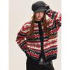 Shiyiyue Fair Isle New Year Cardigan Women's Autumn and Winter Lazy Style Loose Coat Round Neck Casual Knitted Sweater