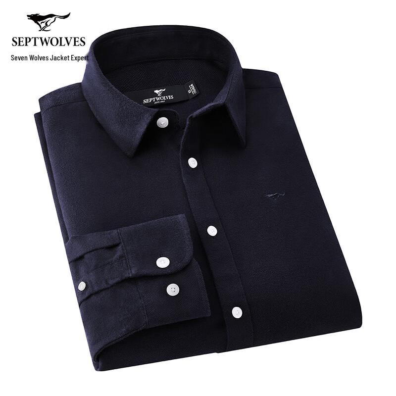 SEPTWOLVES Мужская рубашка с длинным рукавом из хлопка и модала в стиле business casual