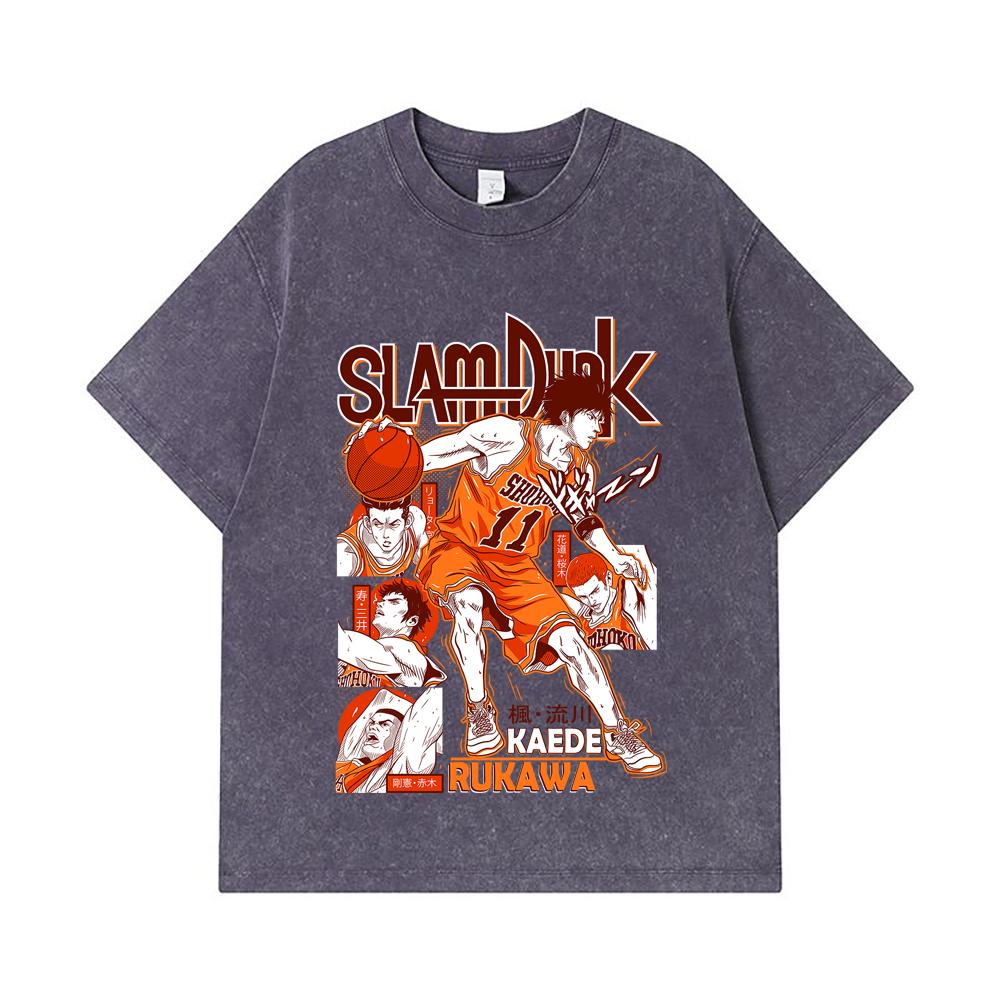 275 GSM Washed T-shirts 100% Cotton Slam Dunk V3 Kaeda Print Unisex Heavy Cotton T Shirt