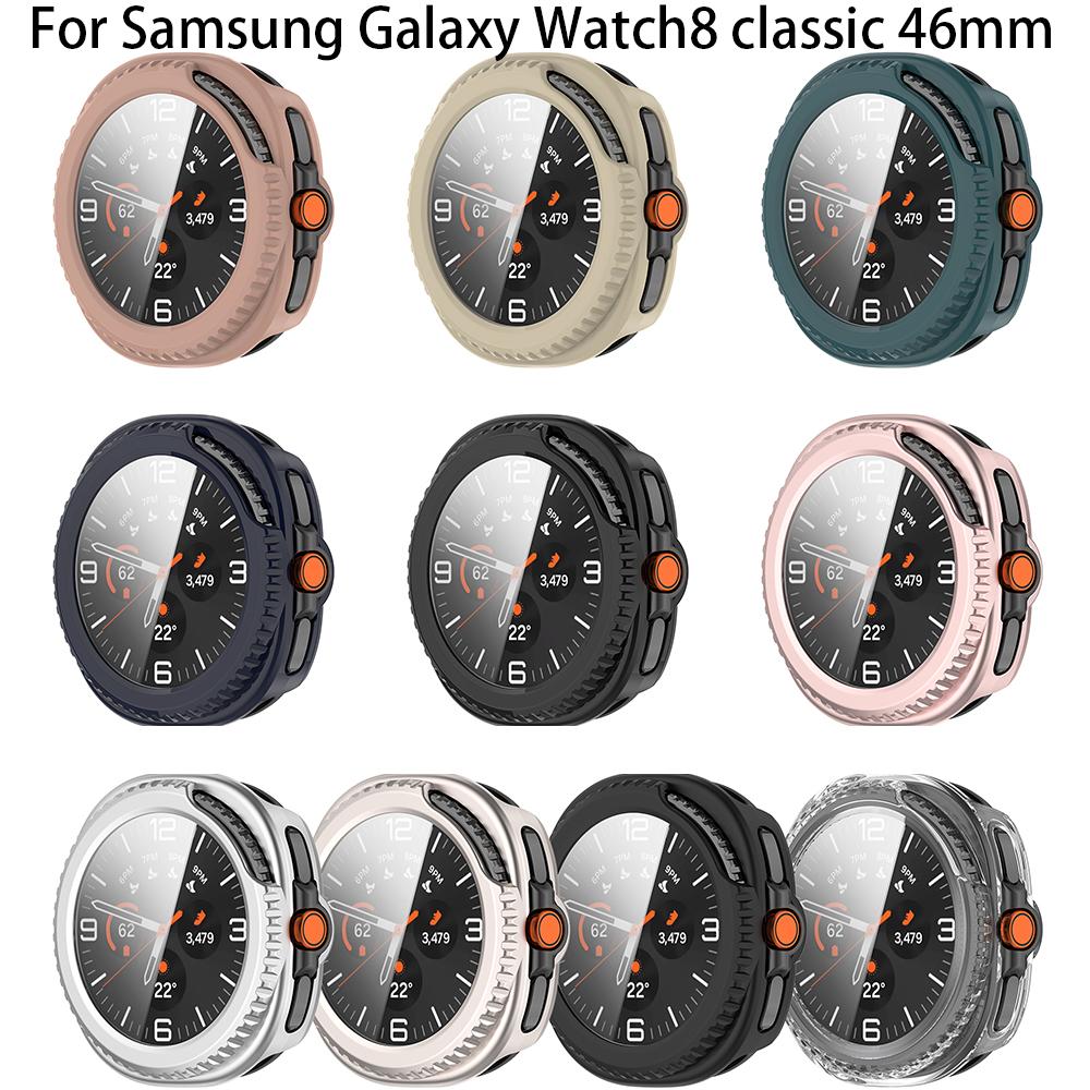Полный защитный чехол для Samsung Galaxy Watch 8 Classic 46 мм Защитная пленка для экрана Чехол-накладка Жесткий ПК 2 в 1 Оболочка+закаленное стекло Пленка