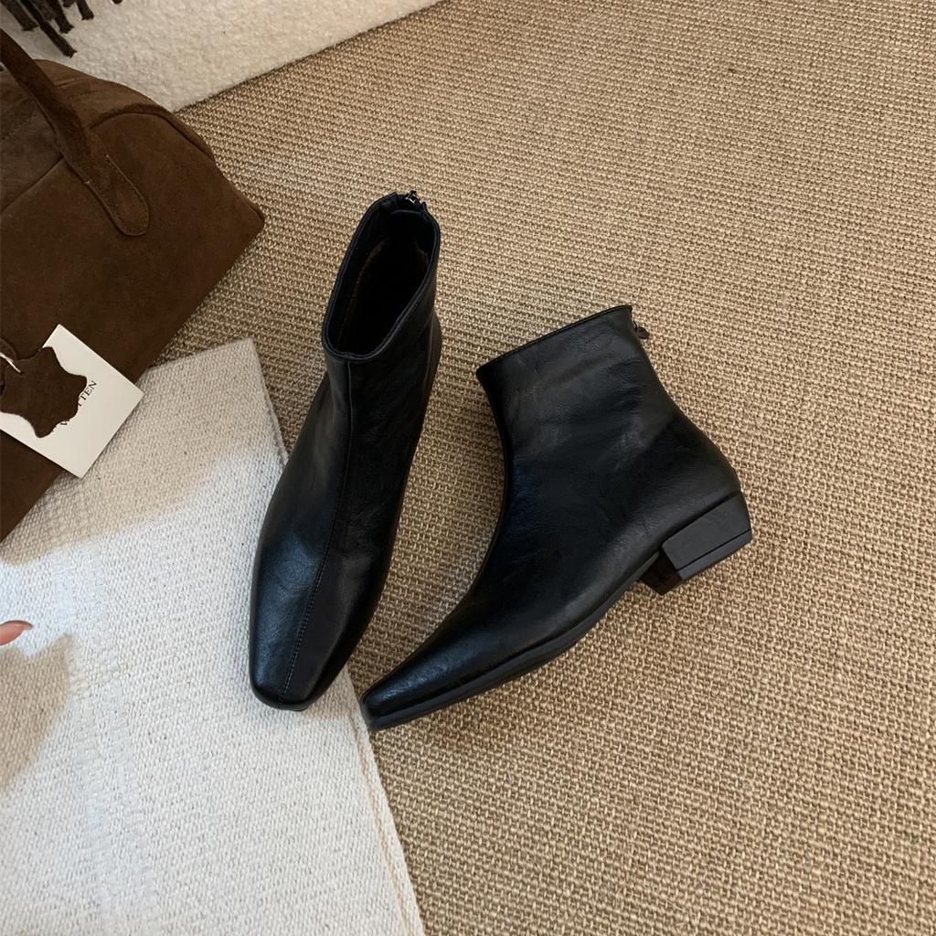 Корейские замшевые французские ботильоны на толстом каблуке с квадратным носком, тонкие короткие ботинки, женская обувь, осенне-зимние новые ботинки Martin