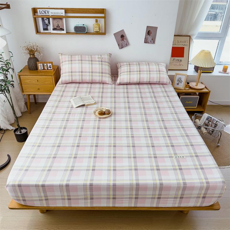 3Pcs Simple Lines Fitted Sheet Set Pure Cotton Bedding Set Soft Home Mattress Protector Cover with Pillowcases Bedroom Decor