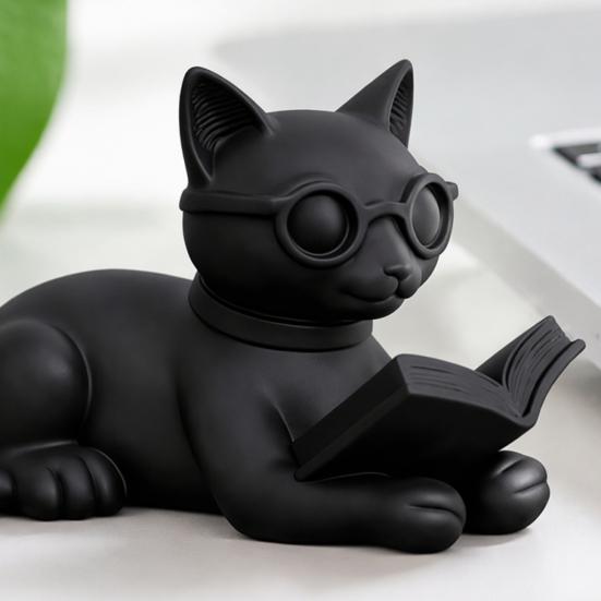 Декоративные элементы для книжной полки, 3D-печатная фигурка читающего кота, статуэтка с очками, креативные подарки на день рождения, настольное украшение в виде животного для дома и офиса