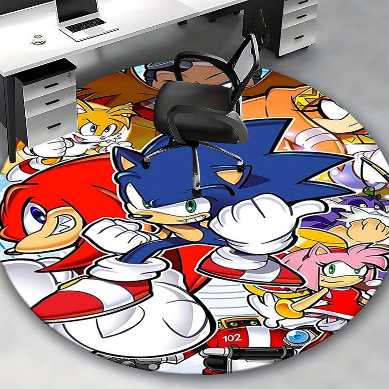 1pc Sonic the Hedgehog Anime Cartoon Design Round Carpet Office Chair Mat, NonSlip Rug for Home Decor, Living Room, Bedroom, Game Room