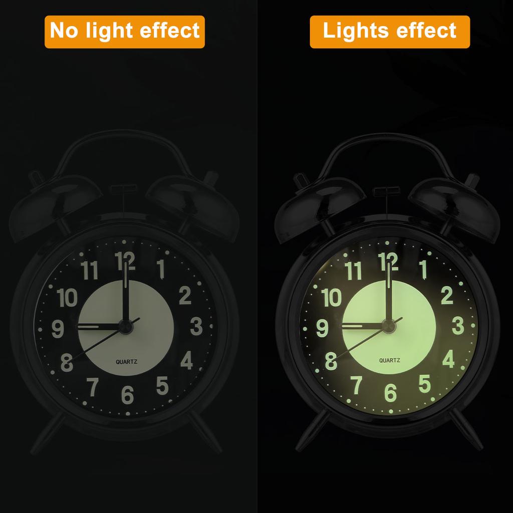 Металлический будильник 4 дюйма Громкий будильник для крепко спящих Взрослых Ретро прикроватный будильник с двойным звонком Бесшумный настольный будильник