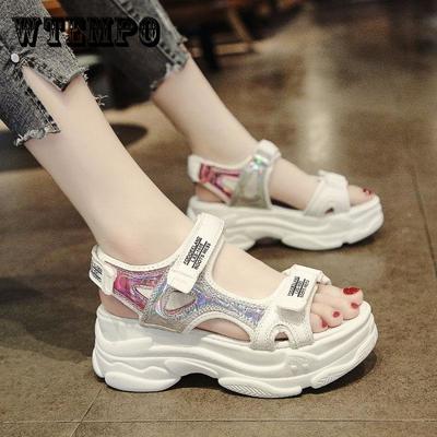 Босоножки на высоком каблуке, женские летние женские туфли на толстой подошве, туфли на танкетке с открытым носком, туфли на платформе, обувь на увеличенном каблуке