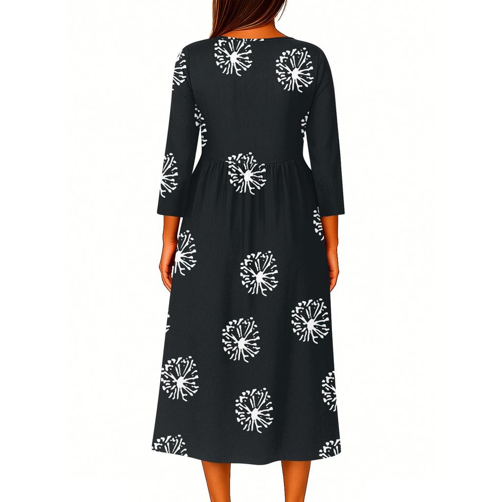 Женское модное платье-рубашка свободного кроя с принтом, круглым вырезом и рукавами семь четвертей на пуговицах