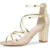 Allegra K Women's Gold Strappy Sandals with Shiny Block Heels, Size 26.0cm