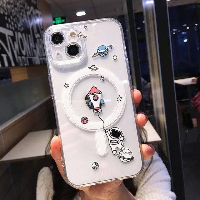 Чехол для телефона с милым астронавтом и беспроводной зарядкой для Iphone 14 13 12 11 Pro Max 14 Plus 14pro, прозрачная мягкая силиконовая задняя крышка